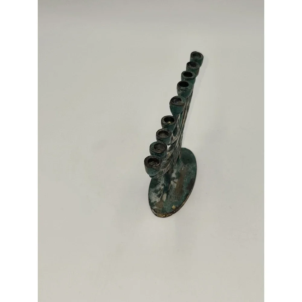 Israel Cast Metal Menorah Enamel Style Multicolor Judaica Hanukkah‎ Candelabra